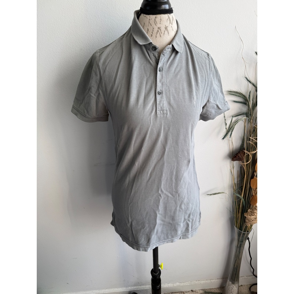 AllSaints Mens Reform Polo Shirt Grey Short Sleeve‎ Ramskull Logo Small